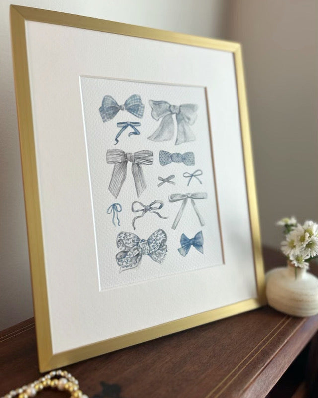Blue Bows Print - Bow Trend, Coquette, Watercolor Print