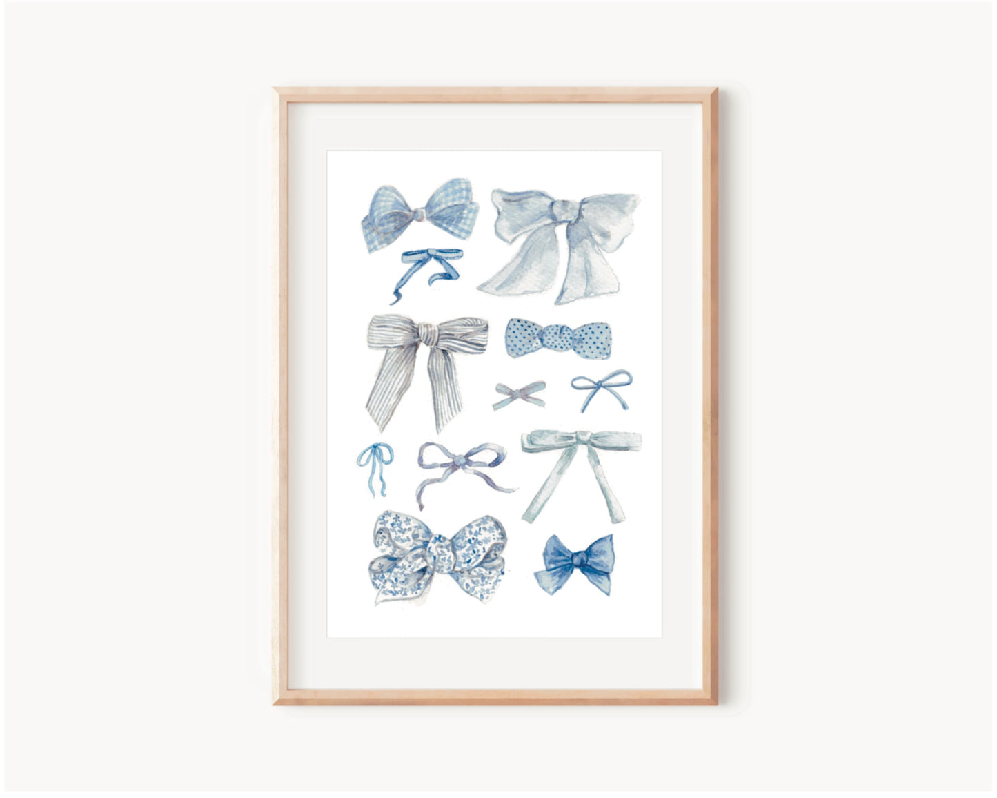 Blue Bows Print - Bow Trend, Coquette, Watercolor Print